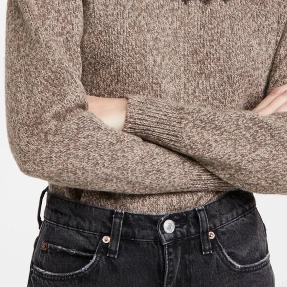 FRAME Fair Isle Crew Sweater XXS Hot Cocoa Cashmere Fairisle Mushroom - Picture 4 of 6